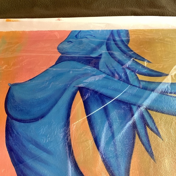 Vibrant blue nude original oil painting. Approximately 20 3/4” x 24 1/2” - Picture 2 of 4